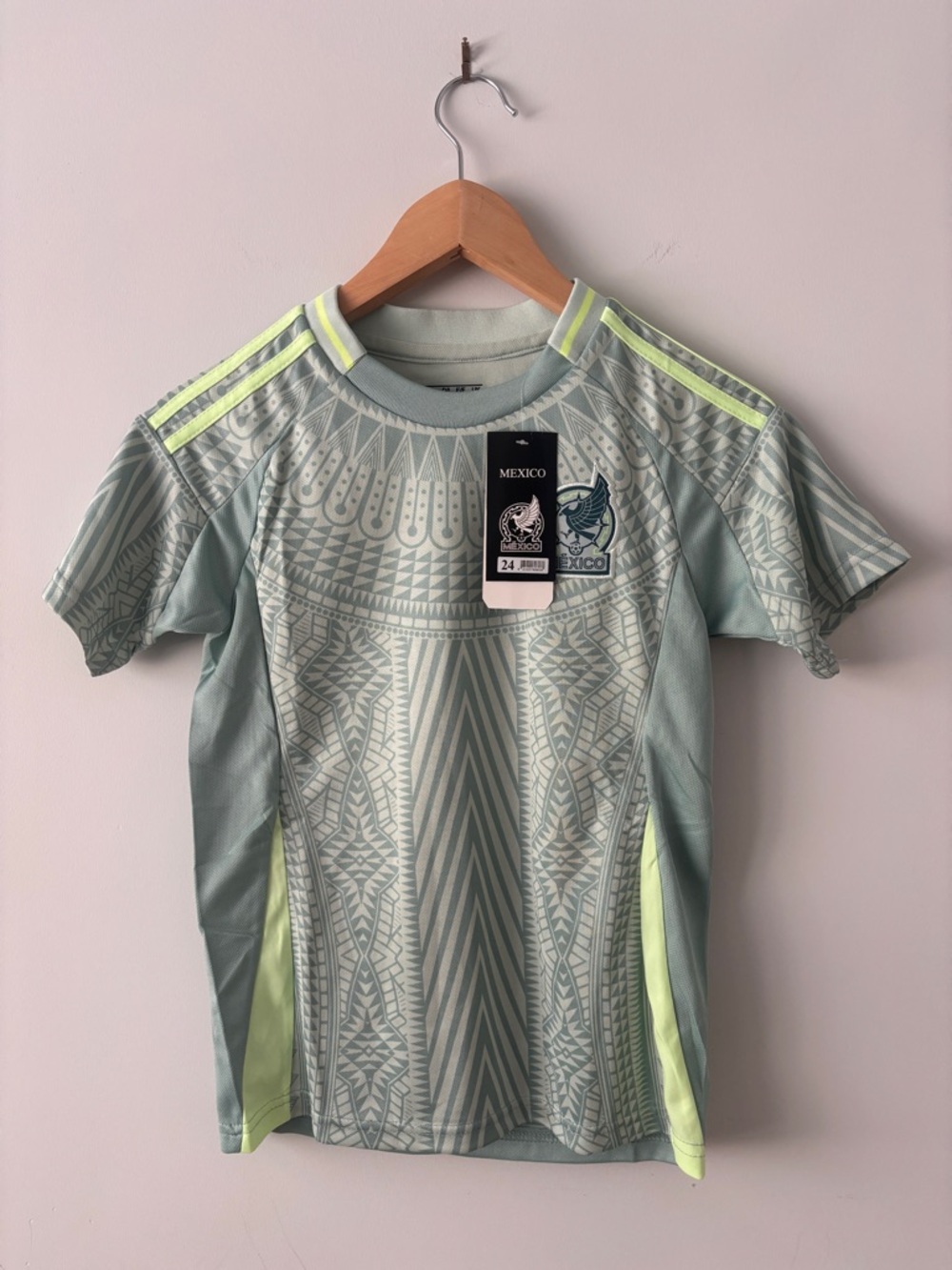 Mexico Soccer Jersey - Light Mint with Neon Yellow Accents